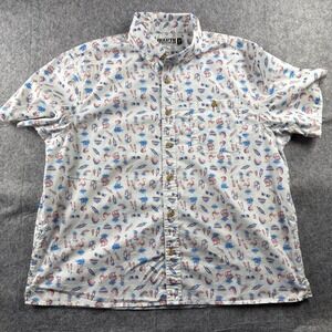 Duluth Trading Mens Relaxed Fit Short Sleeve Button Up Shirt XL Summer BBQ Print